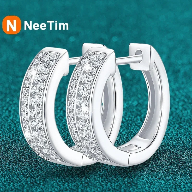 NeeTim Hoops s925 Sterling Silber Volle Echte Moissanite Ohrringe Frauen Funkelnde Diamant-Ohrring Schmuck Geschenk-Zertifikat