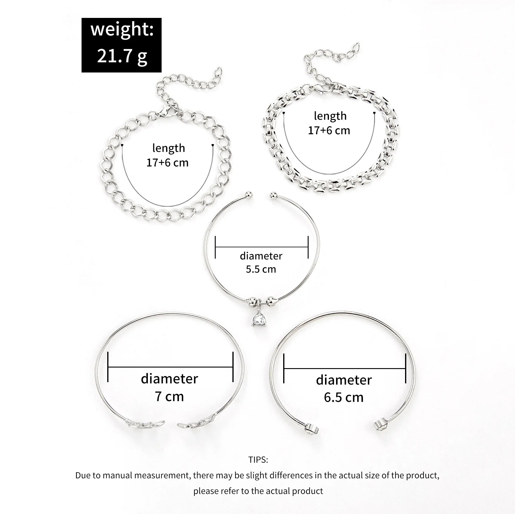 Böhmisches silberfarbenes geometrisches Gliederarmband-Set für Damen, Kristallblatt-offener Armreif, weiblicher Boho-Schmuck-Accessoire