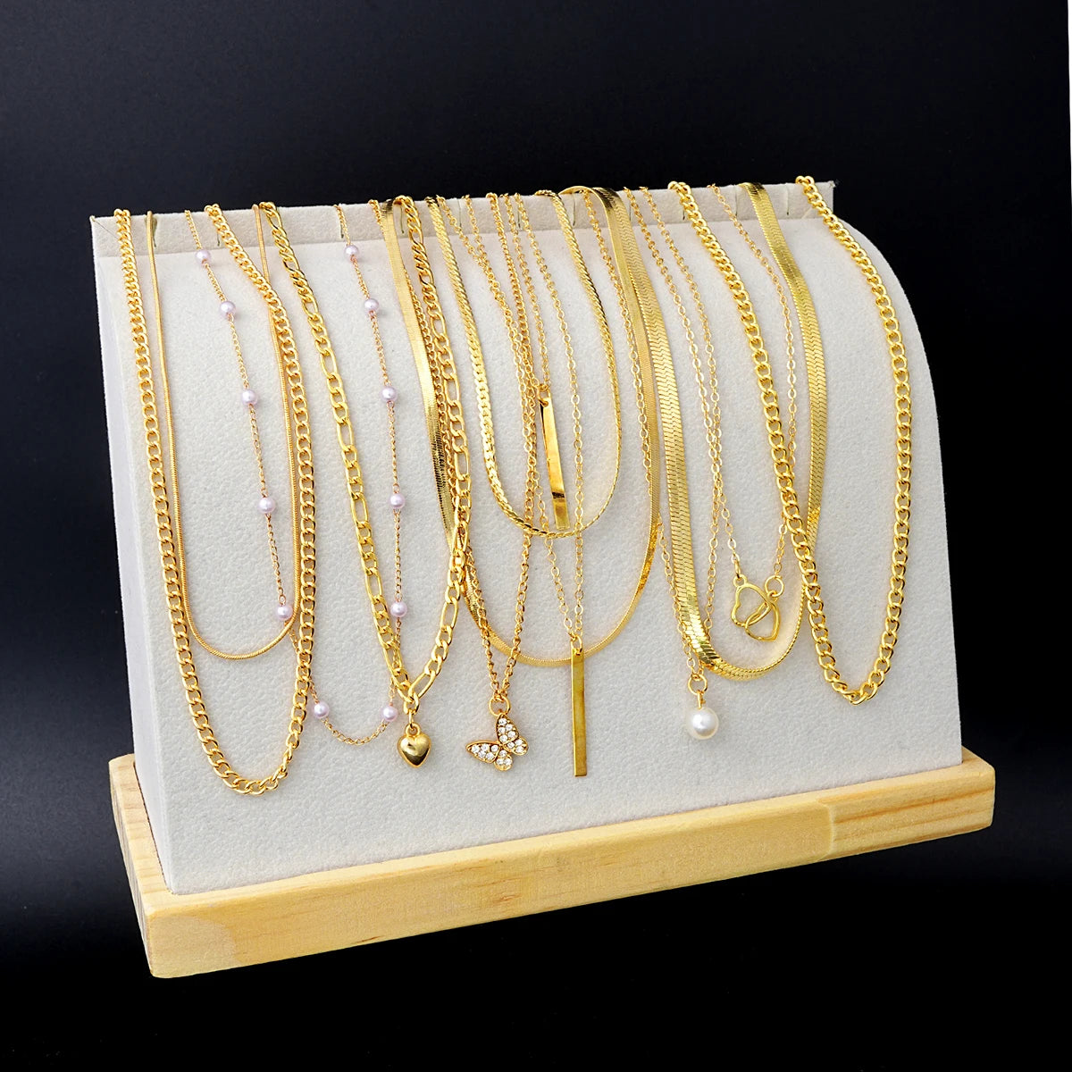 Juego de 11 gargantillas de perlas simples para mujer, collares de moda en capas con dijes de estrella, cruz, corazón, regalo de joyería