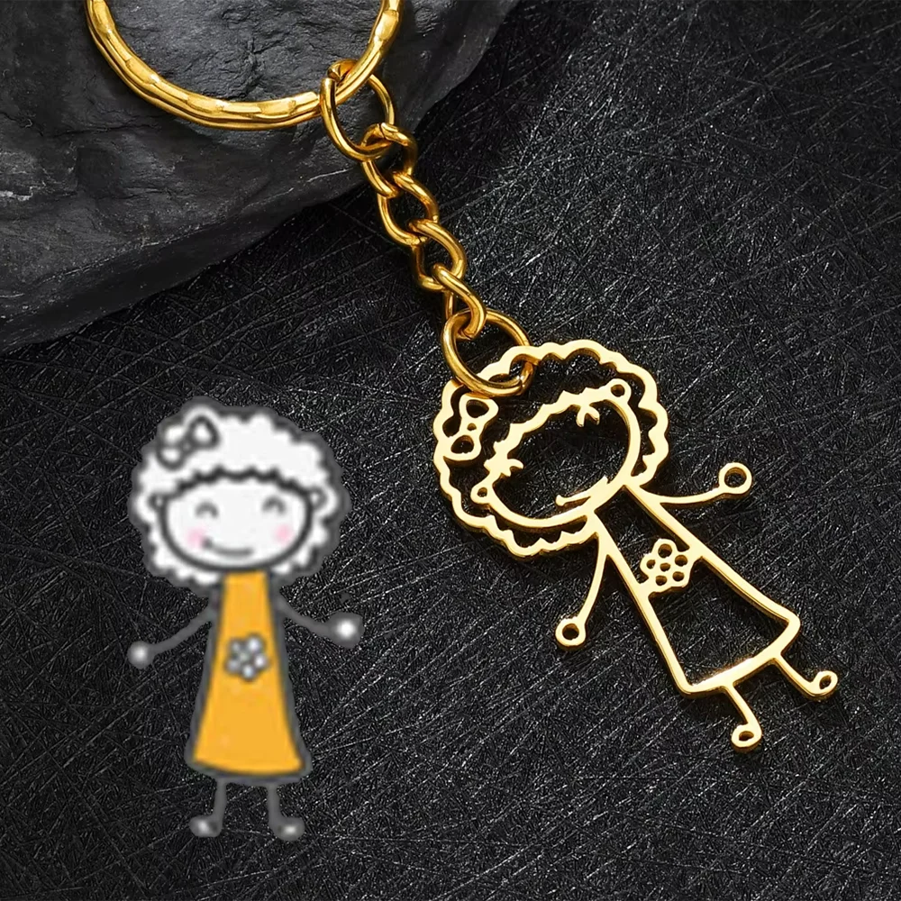 Individueller Edelstahl Kinderzeichnung Anhänger Schlüsselanhänger Kinder Kunstwerke Personalisierte Foto Logo Schlüsselring Schlüsselanhänger Schmuck Geschenke