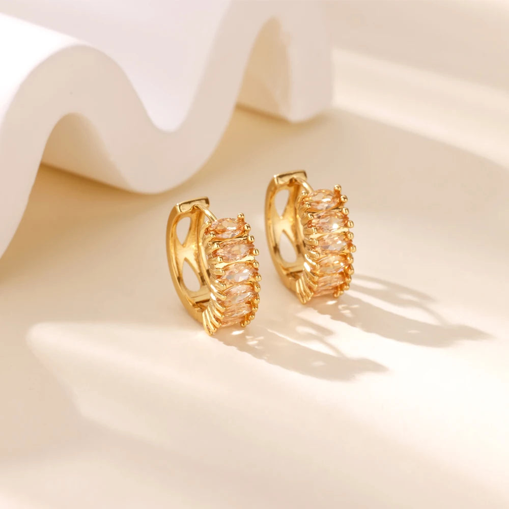 Creolen aus Zirkonia für Damen, Luxuriöse Kristall-Zirkon-Ohrringe in Goldfarben, aus Edelstahl, Schmuck, Hochzeitsfeier-Geschenk