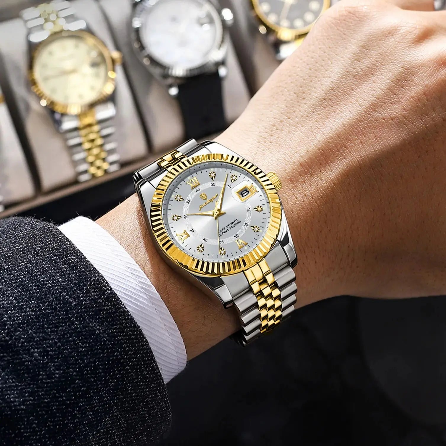 Relojes de cuarzo clásicos de lujo POEDAGAR para hombre, de acero inoxidable, con fecha, resistentes al agua, luminosos, a la moda, de negocios, para hombre