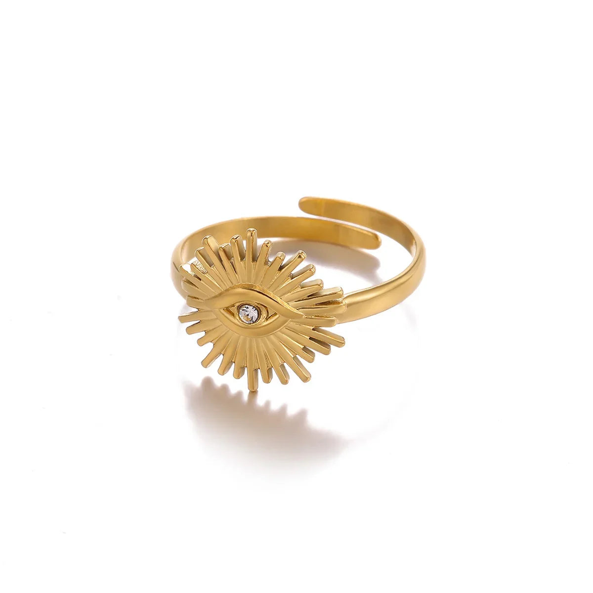 Edelstahl Kleine Zirkonringe für Frauen Exquisiter Goldfarbener Sonnen-Doppelring Punk Hip-Hop Accessoire Bague Schmuckgeschenk