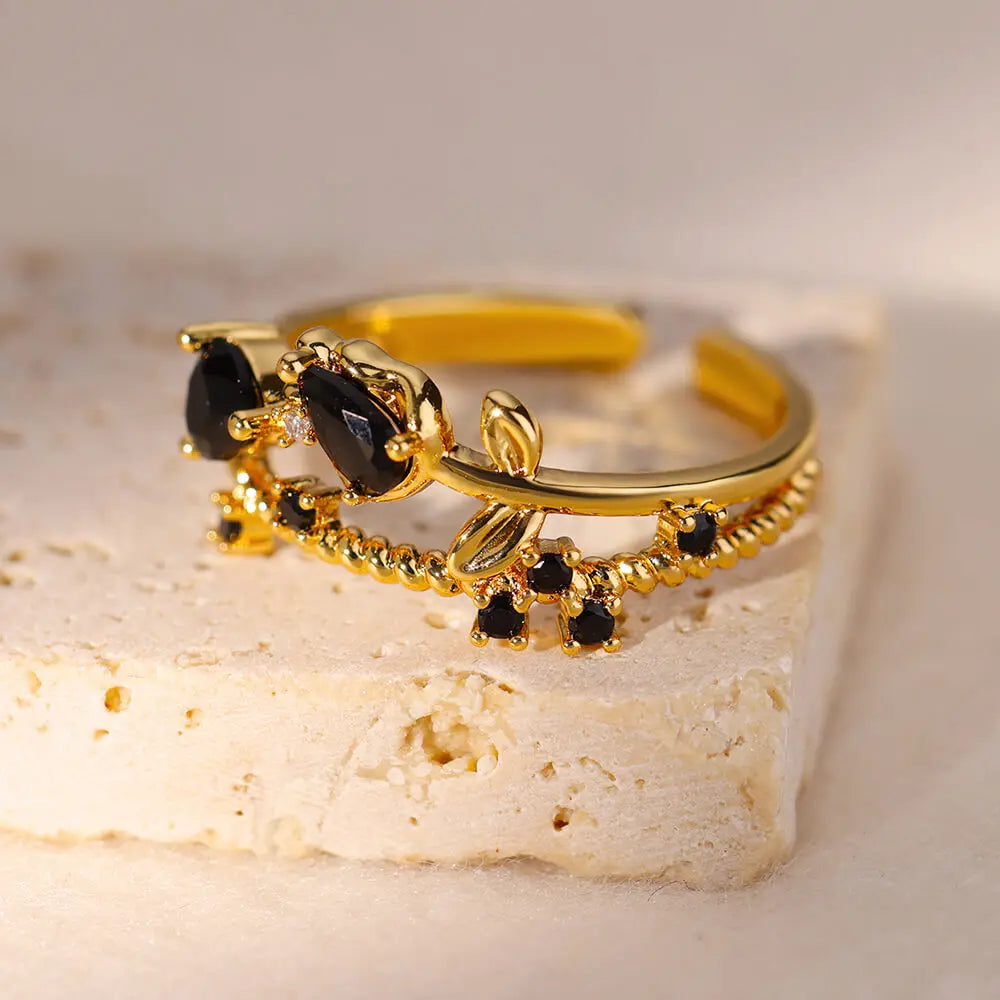 Goldfarbener Edelstahlring für Frauen Bunter Zirkonia Herz Öffnender verstellbarer Ring Modeschmuck Hochzeitsgeschenk
