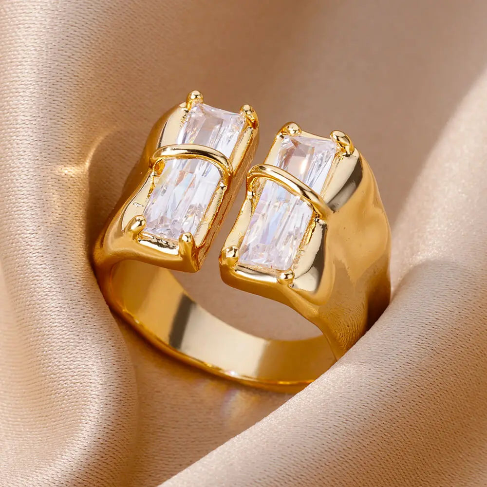 Geometrischer Zirkon-Offenring für Damen Edelstahl Luxus-Strass-Kristallring 2023 Neuer Hochzeitsschmuck Anillos