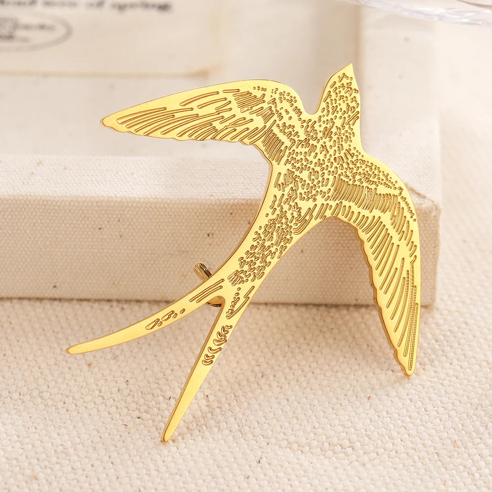 Aomogo Stainless Steel Broochs Fashion Personality Pin Designs Drawing Swallow Brooch For Women Jewelry Banquet Creative Gifts