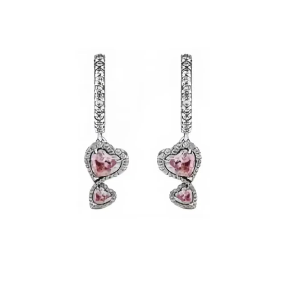 Pendientes de tuerca europeos nuevos de plata 925 con piedra blanca y rosa, lazo rojo, aptos para mujer, festival, exquisitos abalorios de joyería, regalos