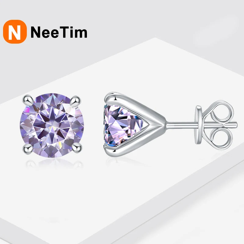 NeeTim 0,5 ct 1 ct 2 ct Moissanit Ohrstecker für Damen 925er Sterlingsilber Rosa Schwarz Blau Grau Funkelnde Labor-Diamant Ohrringe