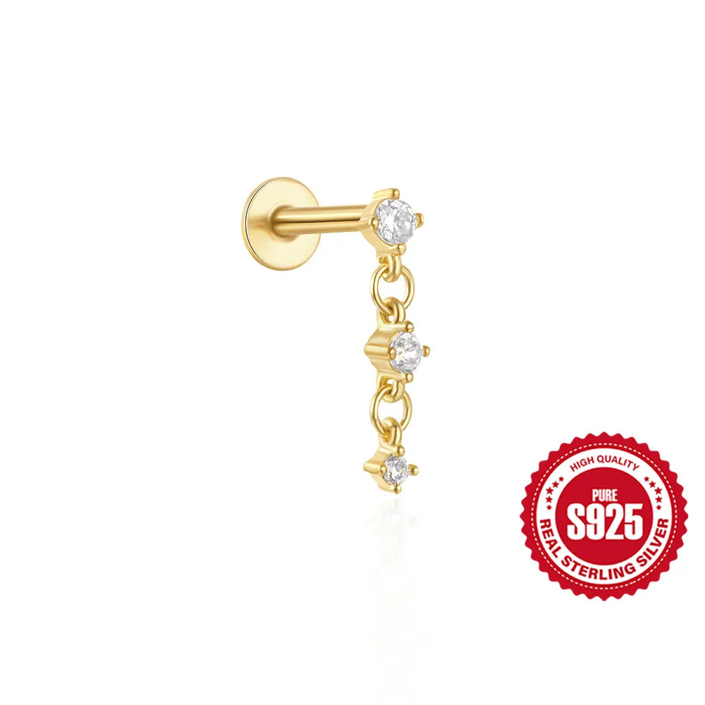 CANNER 1PC Vier-Punkt-Stern Mond Quaste Lotus Knorpel Spirale Piercing 925 Sterlingsilber Ohrstecker Für Frauen Ins Ohrring