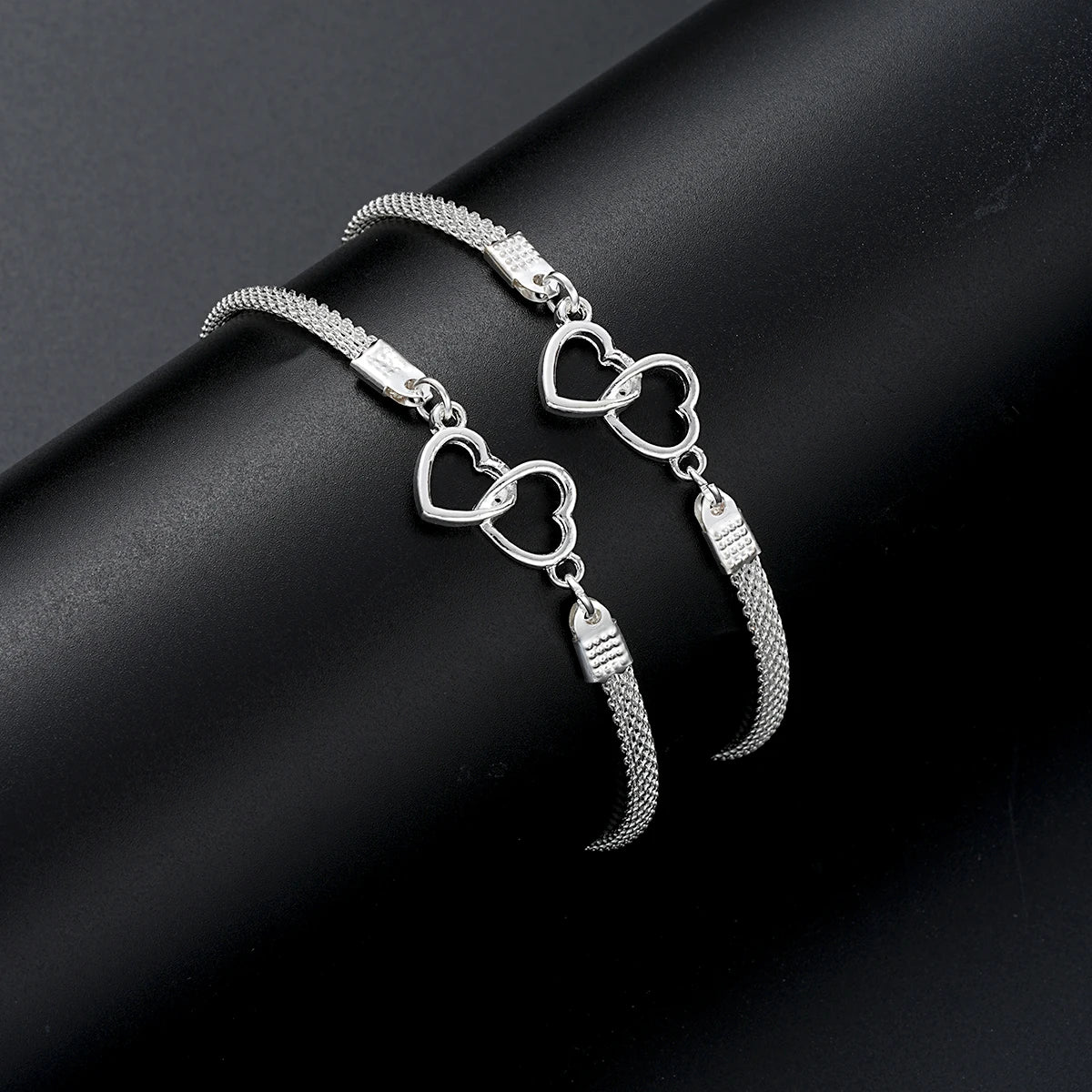 2 Stück Set Love Heart Paar Armbänder für Frauen Männer Silber Farbe Doppelschicht passendes Kettenarmband Liebhaber Schmuck Geschenk