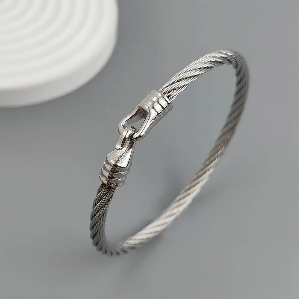 Neuer Drahtseil-Knopfhaken, vergoldetes Edelstahlarmband 18K, hochwertiges wasserdichtes Paararmband, Ehefraugeschenk