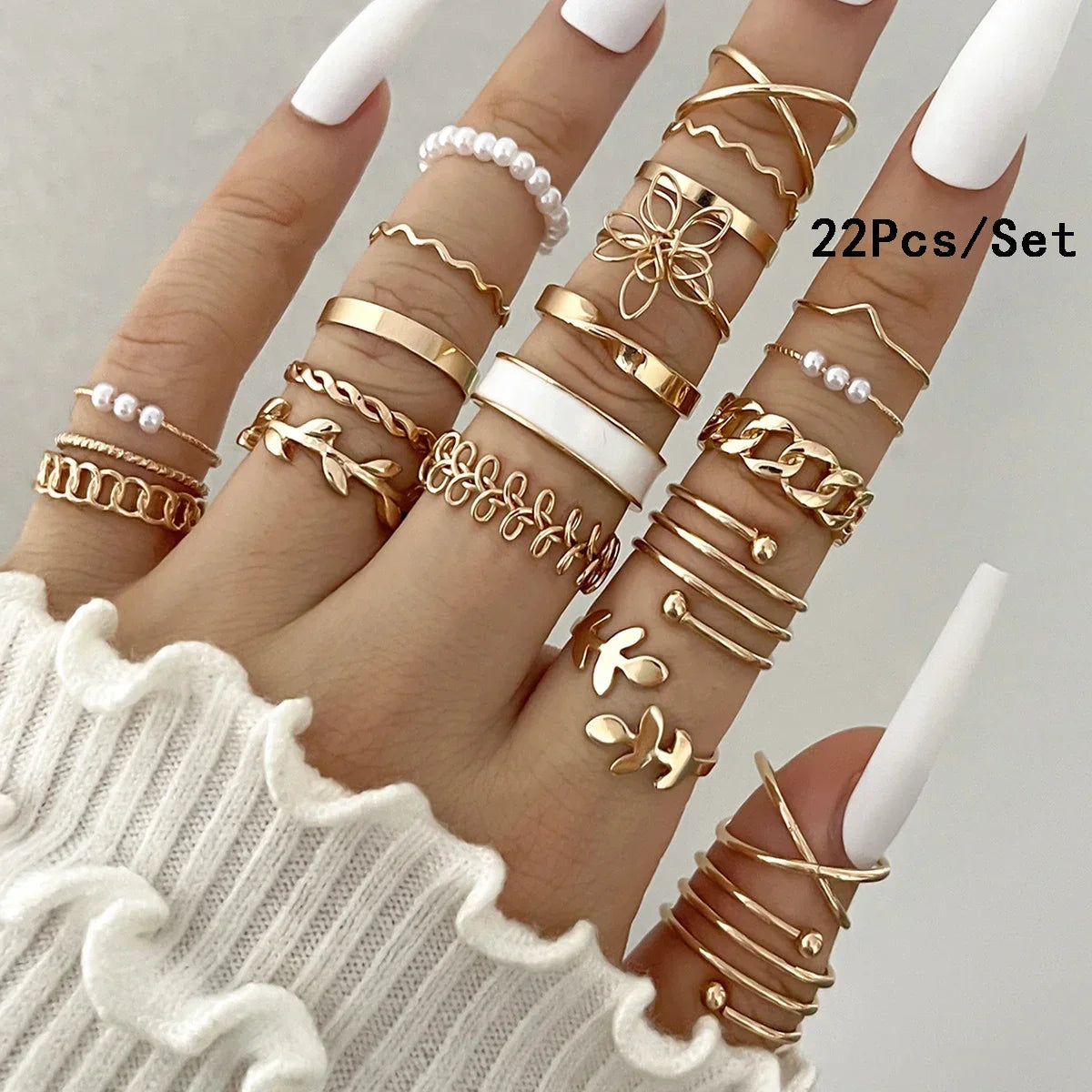30-teiliges Fingerring-Set in Goldfarbe für Damen, böhmische geometrische Fingerringe, Mädchen, Hochzeit, Party, Schmuckgeschenk