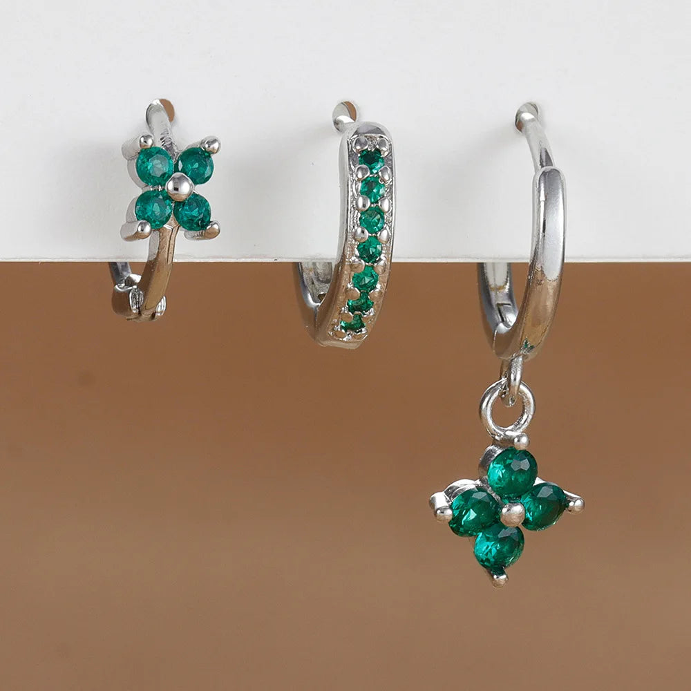 3 Paar modische orange-blaue Zirkon-Hängeohrringe für Damen, Edelstahl-Blumen-Baumelohrringe, Piercing-Schmuckset