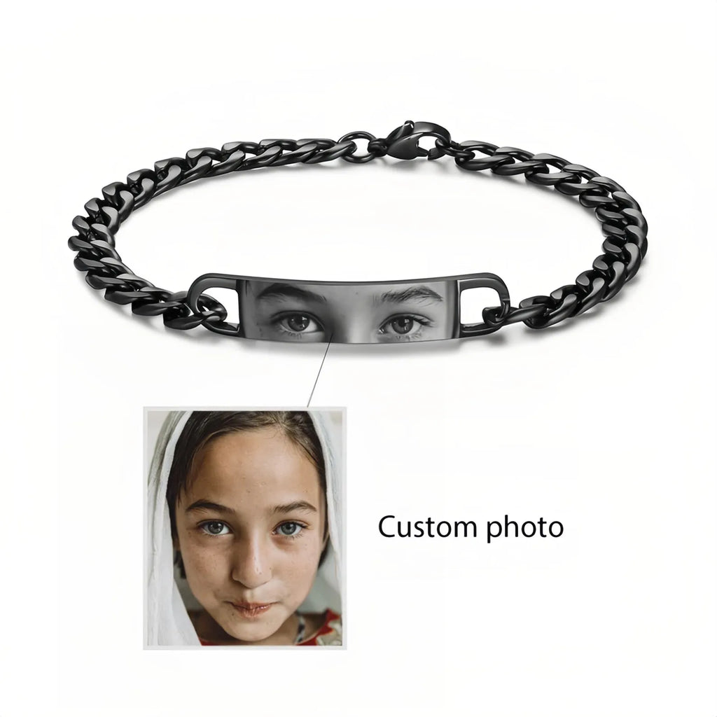 Personalisiertes Armband aus Edelstahl für Damen und Herren mit realistischer Augen-Gravur – flippiger Schmuck für Paare mit Foto