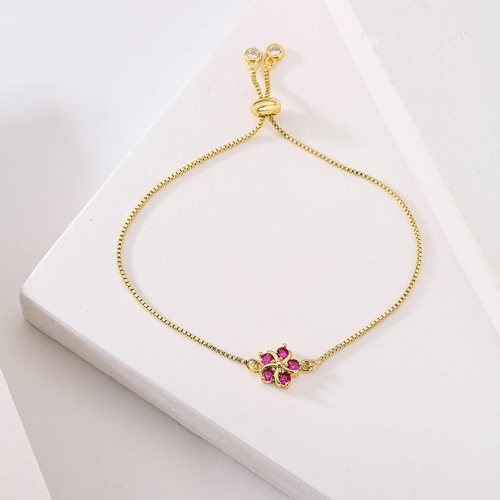 NEWBUY Mode Goldfarbe Bunte CZ Zirkon Blumen Charm Armbänder für Frauen Party Schmuck Accessoires