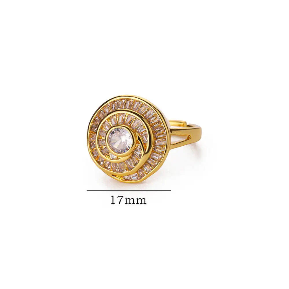 Zirkonia Blumenringe für Frauen, offene Edelstahl-Ringe in Goldfarbe, Hochzeits-Paar-Band, wasserdichter Schmuck