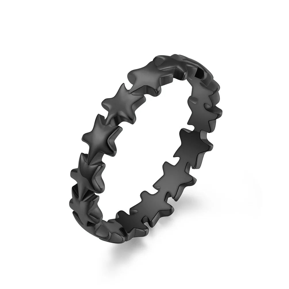 Edelstahl-Stern-Eternity-Ring, stapelbar, Ehering für Damen und Mädchen, Größe 5-9