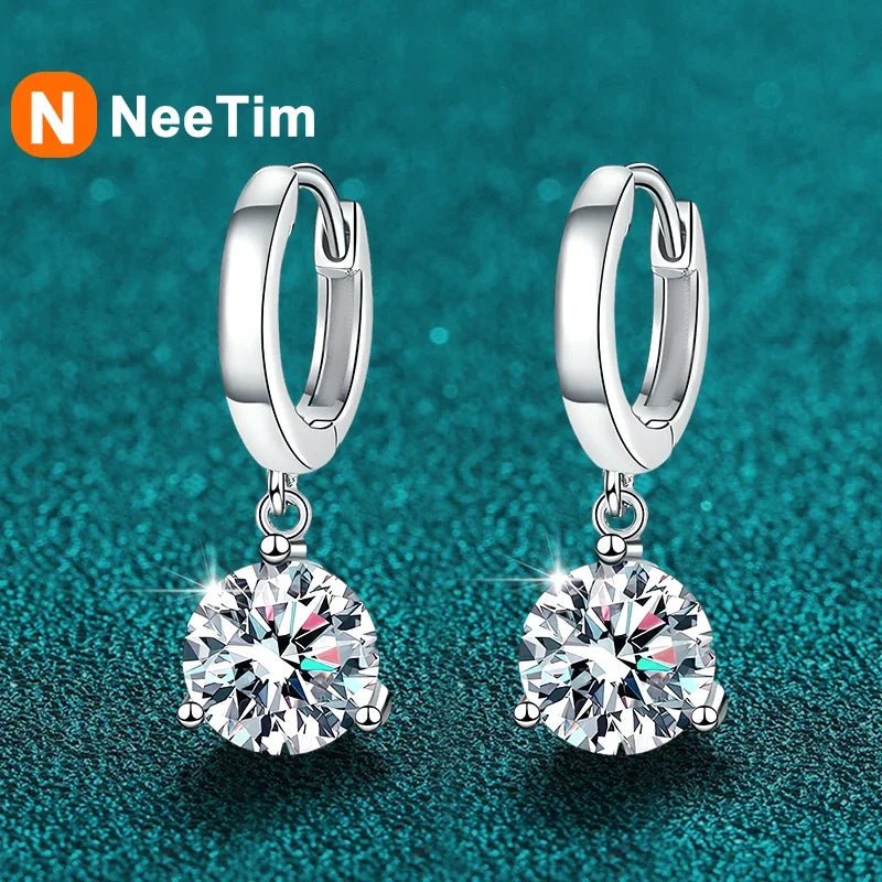Pendientes de moissanita NeeTim de 2 ct, 100 % plata de ley S925, pendientes colgantes originales, joyería de boda para la novia con certificado para mujer