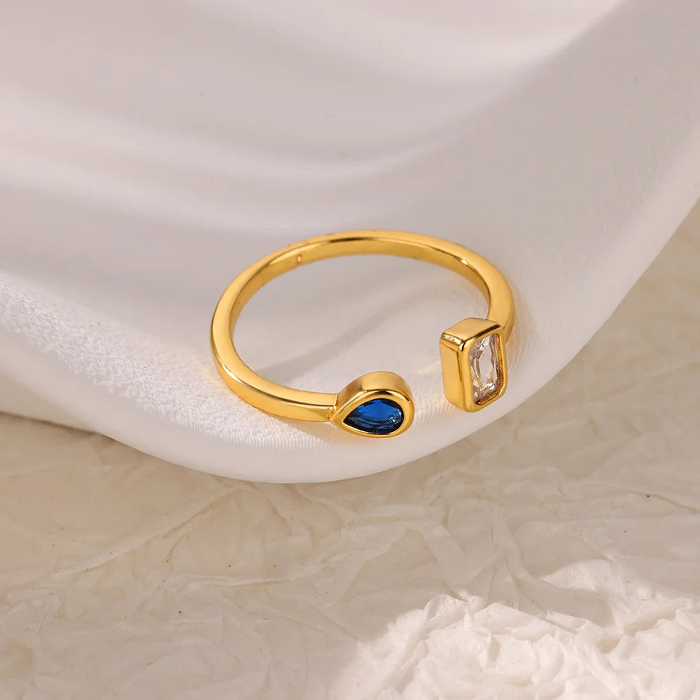 Zirkon Quadrat Tropfen Ringe für Frauen Edelstahl Goldfarbe Geometrischer Ring Hochzeit Verlobung Weihnachts-Schmuck Geschenk