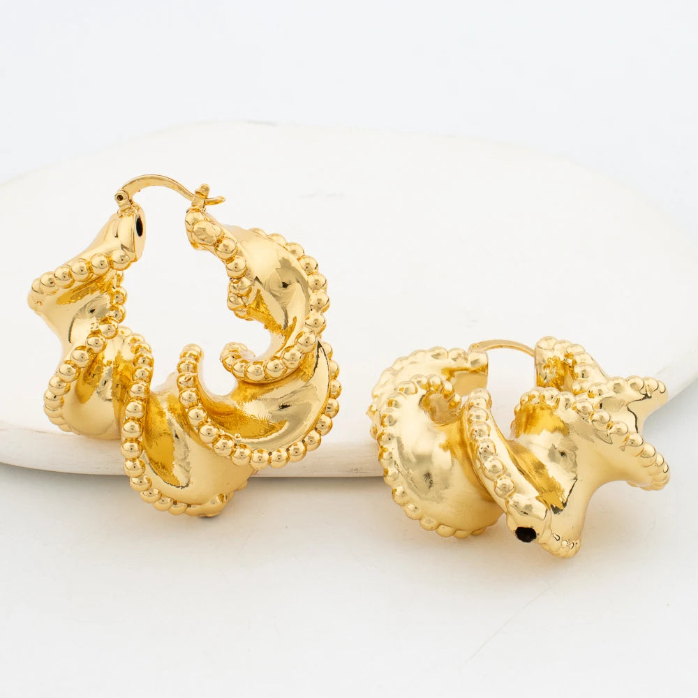 Afrikanischer Schmuckset 18K vergoldet Damen Groß Auffälliges Design Ohrringe Anhänger Hochzeit Braut Modeschmuck Halskette Armband Ring Geschenk