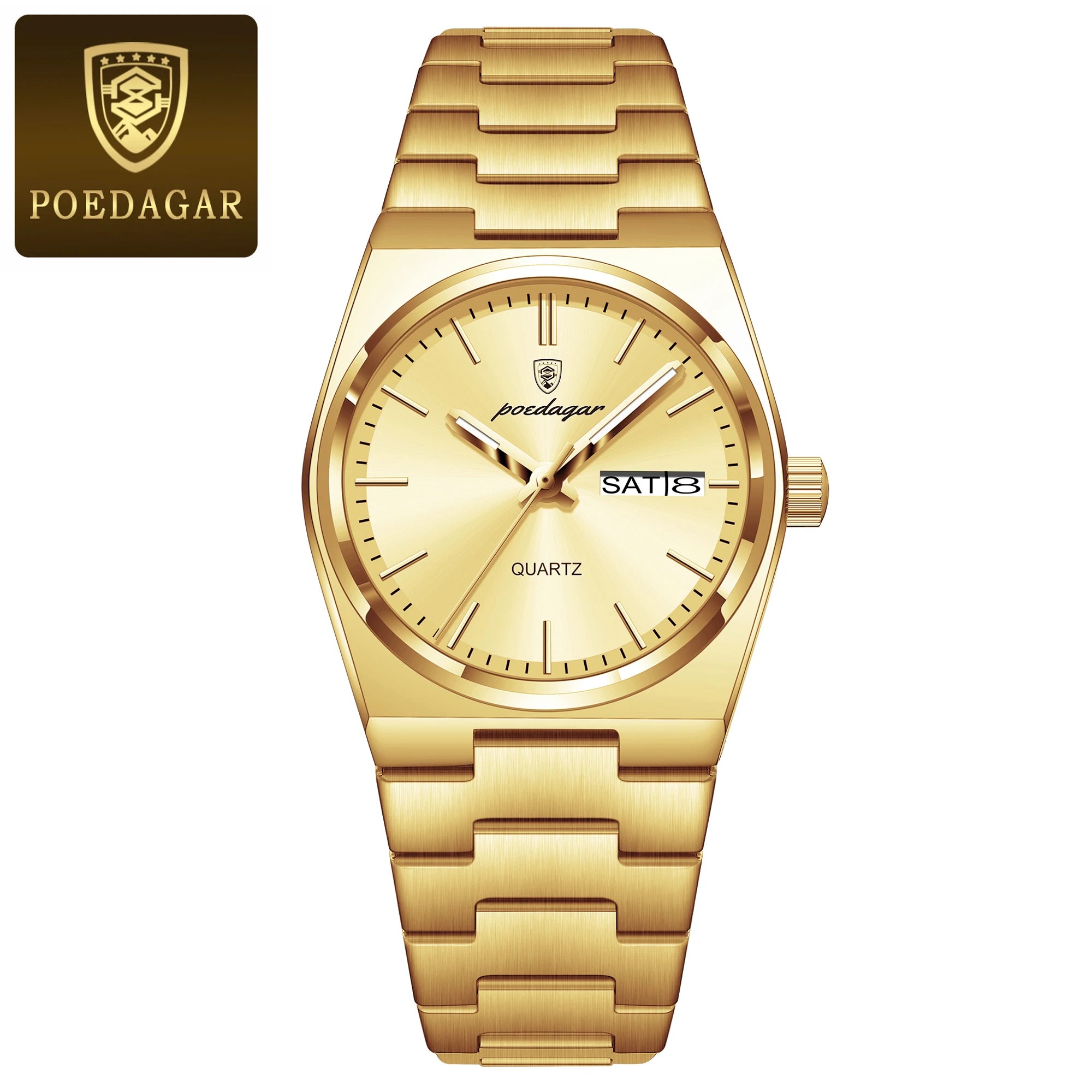 POEDAGAR Reloj de lujo para mujer, impermeable, luminoso, a la moda, de cuarzo, para señora, con fecha, día de la semana, de acero inoxidable, Reloj
