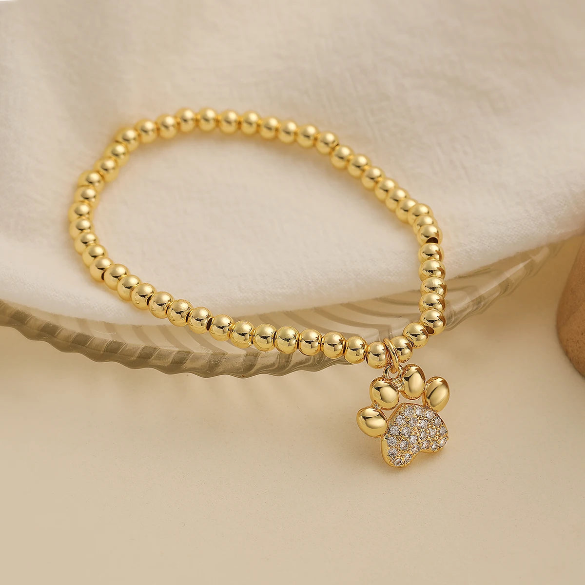 NEWBUY Nicht-Verblassende Goldfarbene Kupfer Schmuck AAA Zirkonia Pfotenanhänger Perlen Armbänder für Damen Party Schmuck