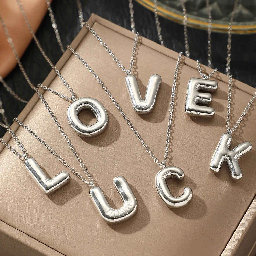 Stainless Steel Necklace New Premium birthday present 26 Letter Hollow Pendant Simple Fine Necklace For Women Jewelry Party Gift