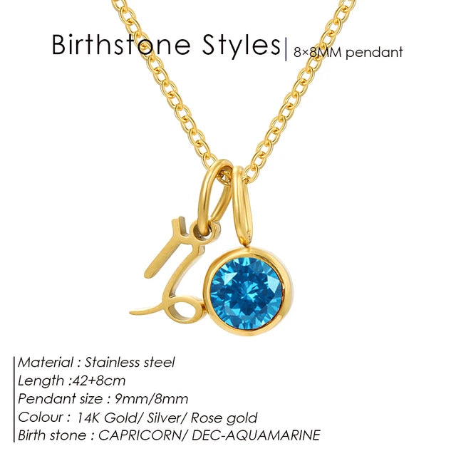 SUNIBI Stainless Steel Birthstone Zodiac Double Pendant Necklace for Woman12 Constellation Birthday Gift DIY Jewelry Wholesale