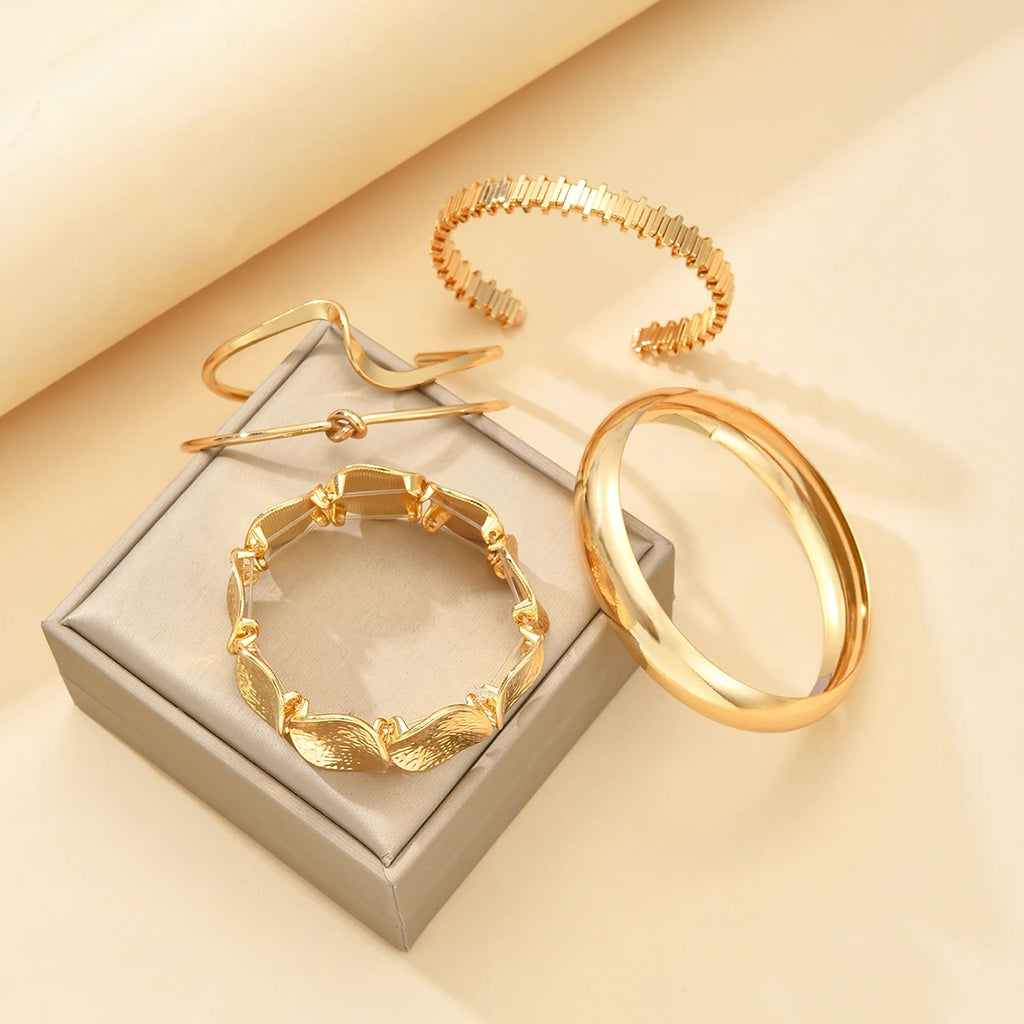 5Pcs/Set Punk Geometry Multilayer Bangles for Women Delicate Gold Color Metal Knot Cuff Bracelets Fashion Hip Hop Party Jewelry