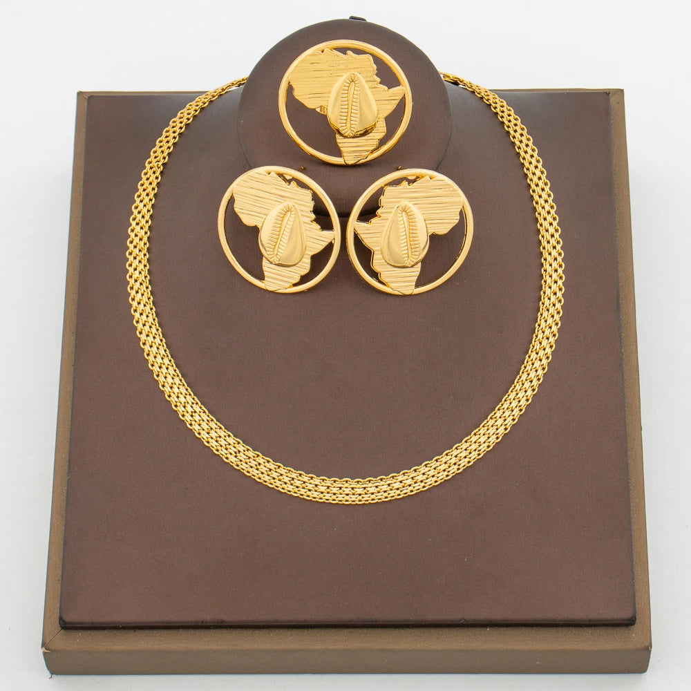 Brasilianisches 18 Karat vergoldetes Schmuckset für Damen, irreguläres Design, Clip-Ohrringe und verstellbarer Ring, Schmuckset-Zubehör, Geschenke