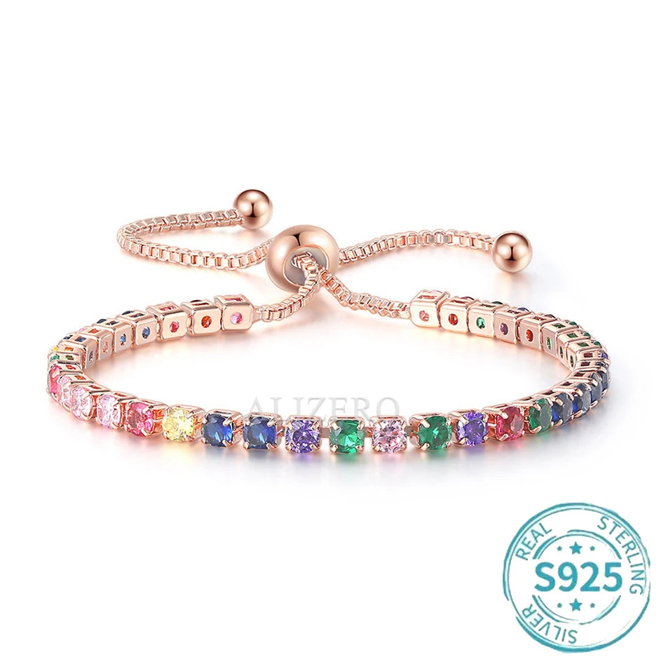 ALIZERO S925 Sterling Silber Armband Original Mehrfarbige Zirkonia Tennisarmbänder für Damen Mode Luxus Charm Schmuck