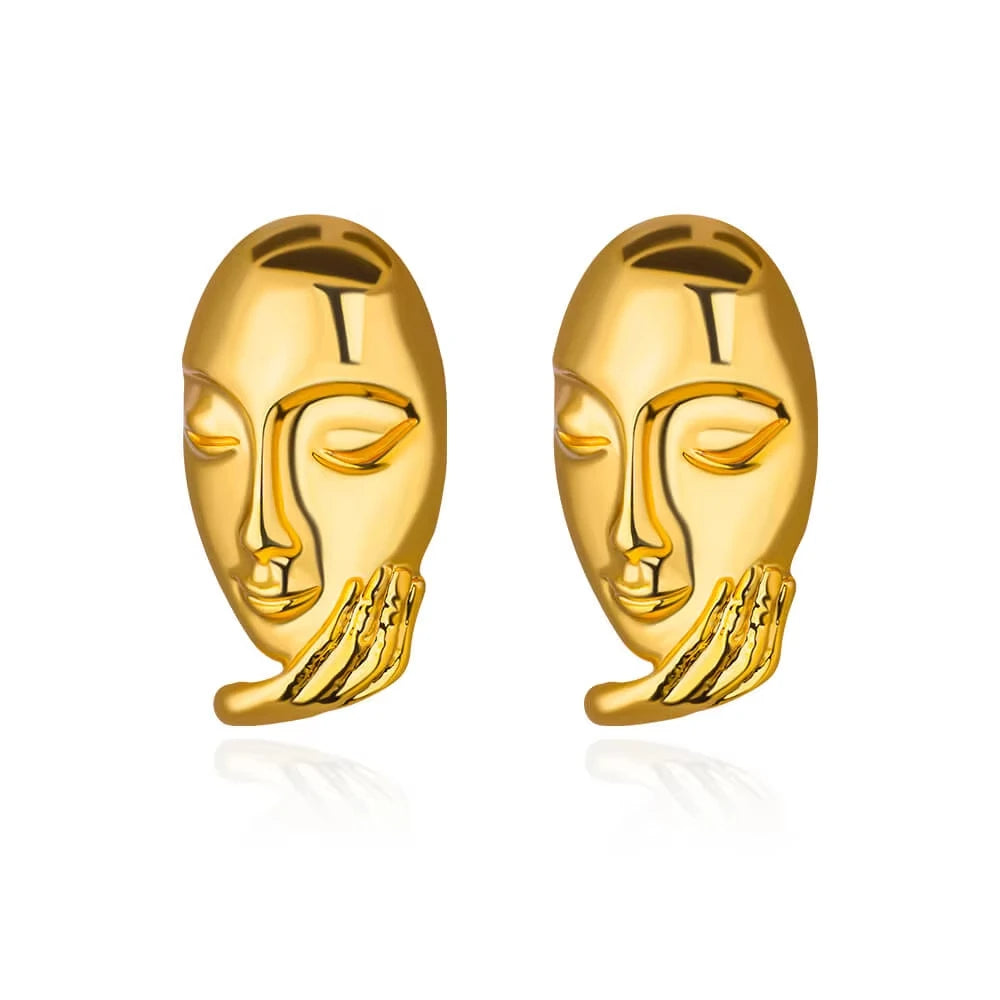 Punk Sonnen-Gesicht-Ohrstecker Edelstahl Ohrringe für Damen Goldfarbe Stern Piercing Ohr Accessoires Femme Gothic Schmuck Party Geschenk