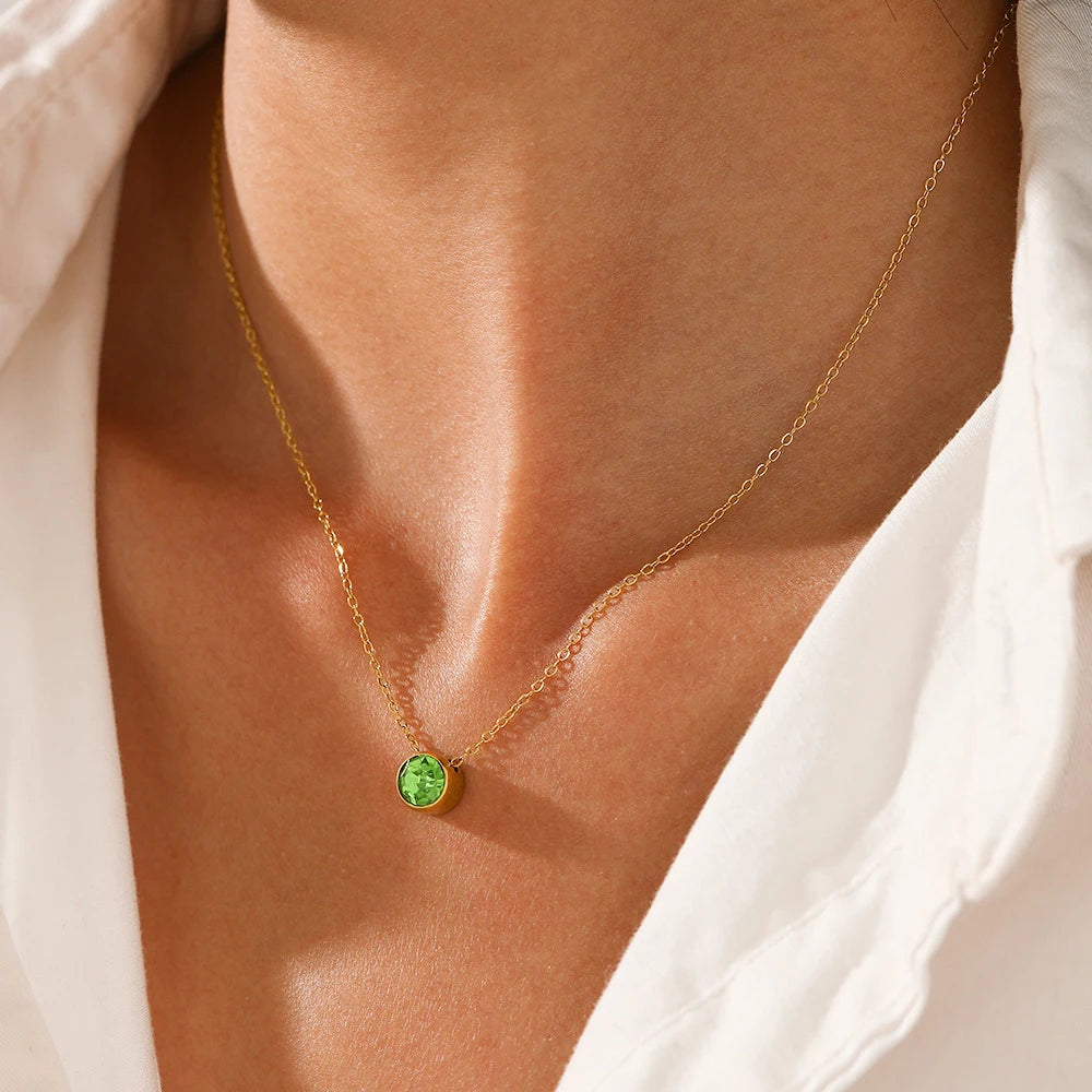 SUNIBI Edelstahl Geburtsstein-Halskette für Damen, goldfarben, Brautschmuck, Designer-Anhänger, Halsketten, Geburtstagsgeschenk, Großhandel