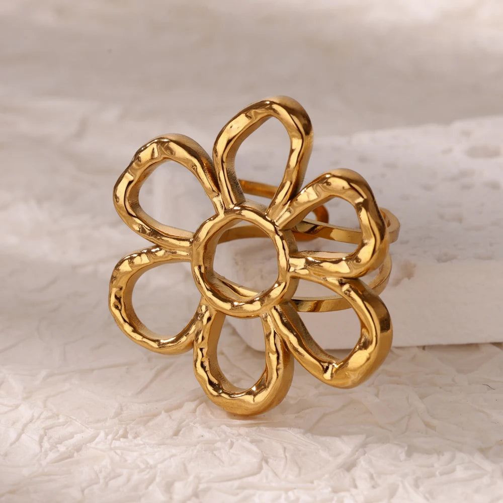 Edelstahl Übertrieben Große Blumenringe Für Frauen Gold Farbe Sonnenblume Fingerring Weiblich Mode Ästhetischer Schmuck Geschenk