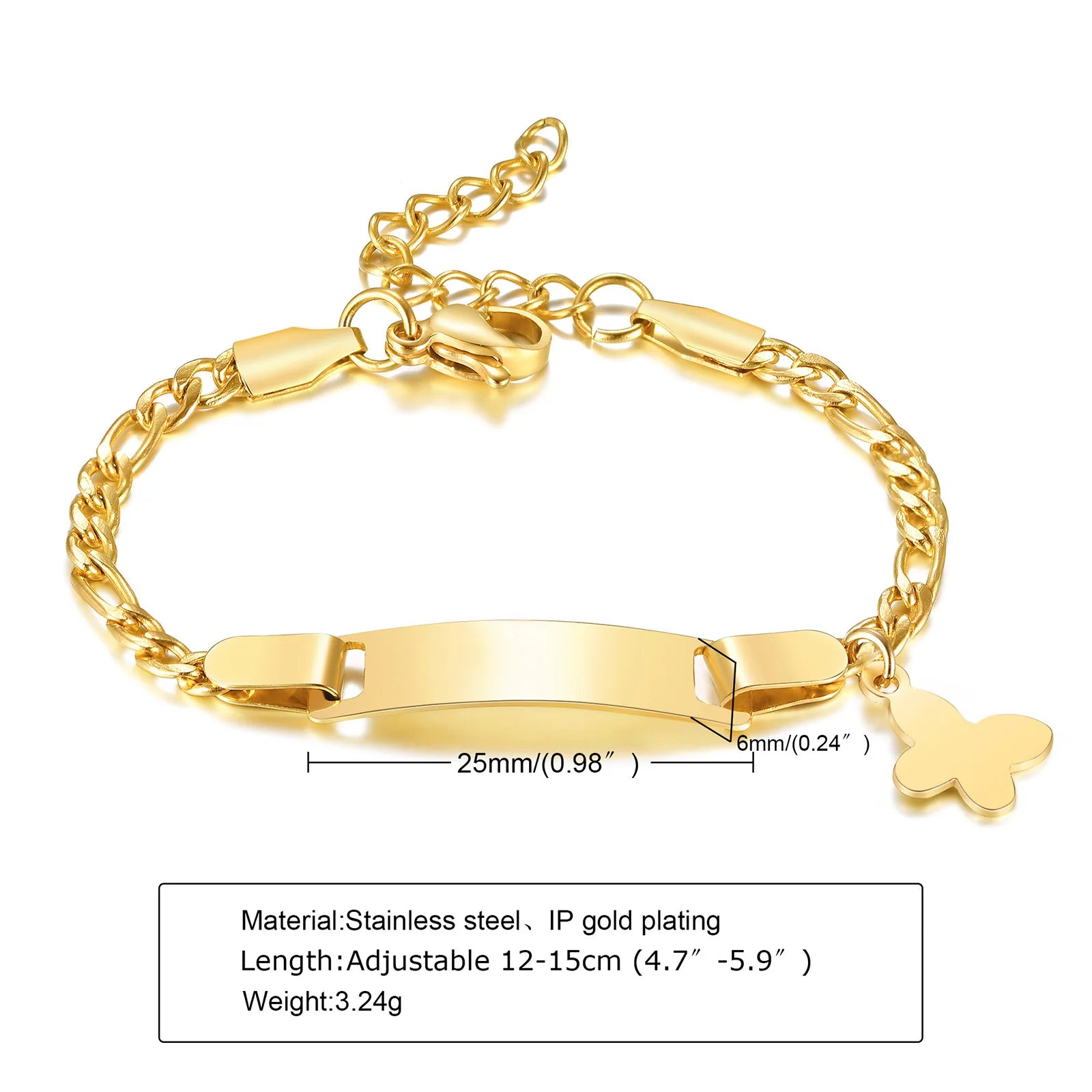 Individuelles personalisiertes Namens-ID-Armband für Mädchen und Jungen, Edelstahl-Gliederketten-Kronenarmband, nicht allergisch