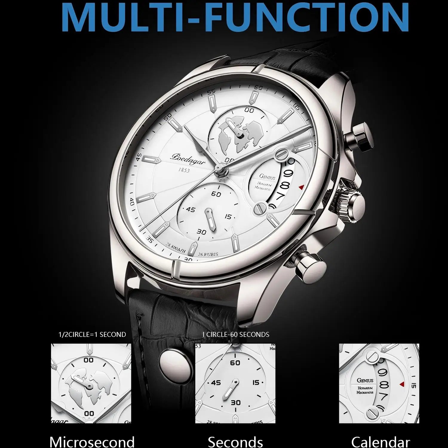 POEDAGAR Lujo Hombre Reloj de Pulsera Cronógrafo Fecha Impermeable Cuero Reloj Hombre Casual Cuarzo Relojes de Hombre Deportes Reloj Masculino
