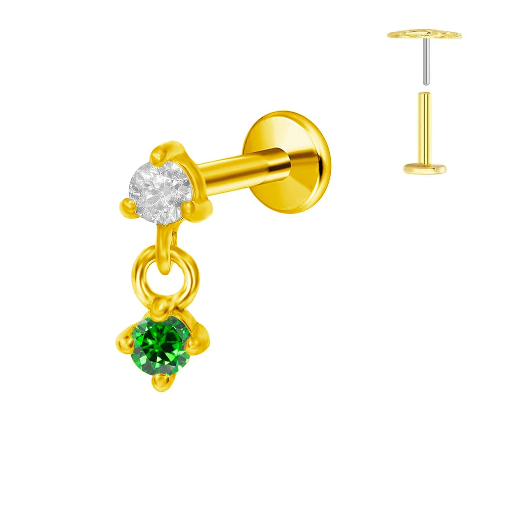 Pendiente de cartílago sin rosca con colgante de luna y estrella de titanio G23 para piercing labret con cono puntiagudo