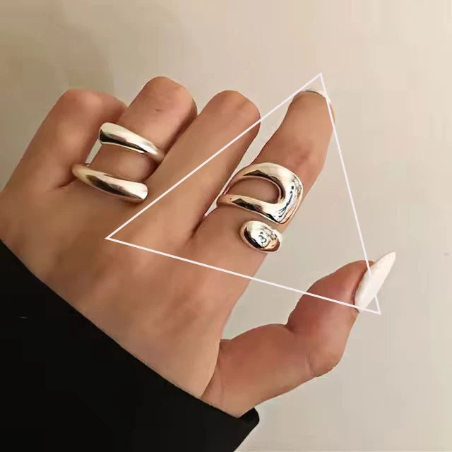 Anillo Nudo Cadena Plata de Ley 925 para Mujer, Anillo Ancho de Diseño Geométrico Rock Punk, Regalo de Joyería, Venta al por Mayor y Dropshipping