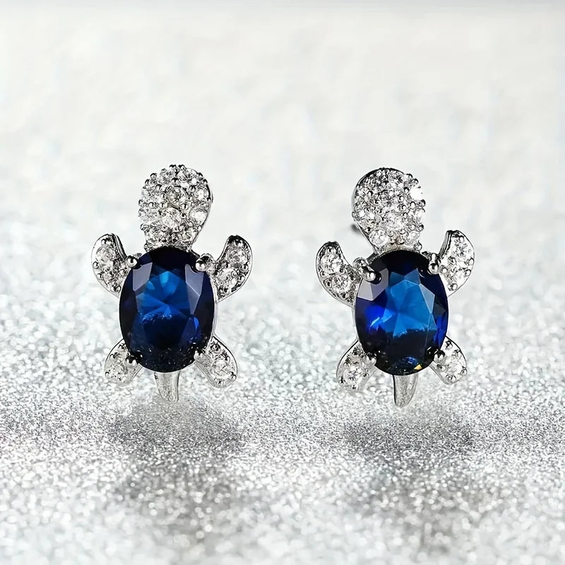 1 Paar S925 Silber süße Schildkröten-Ohrringe mit mehreren Farben zur Auswahl, Schmuck Weihnachtsgeschenk für Frauen