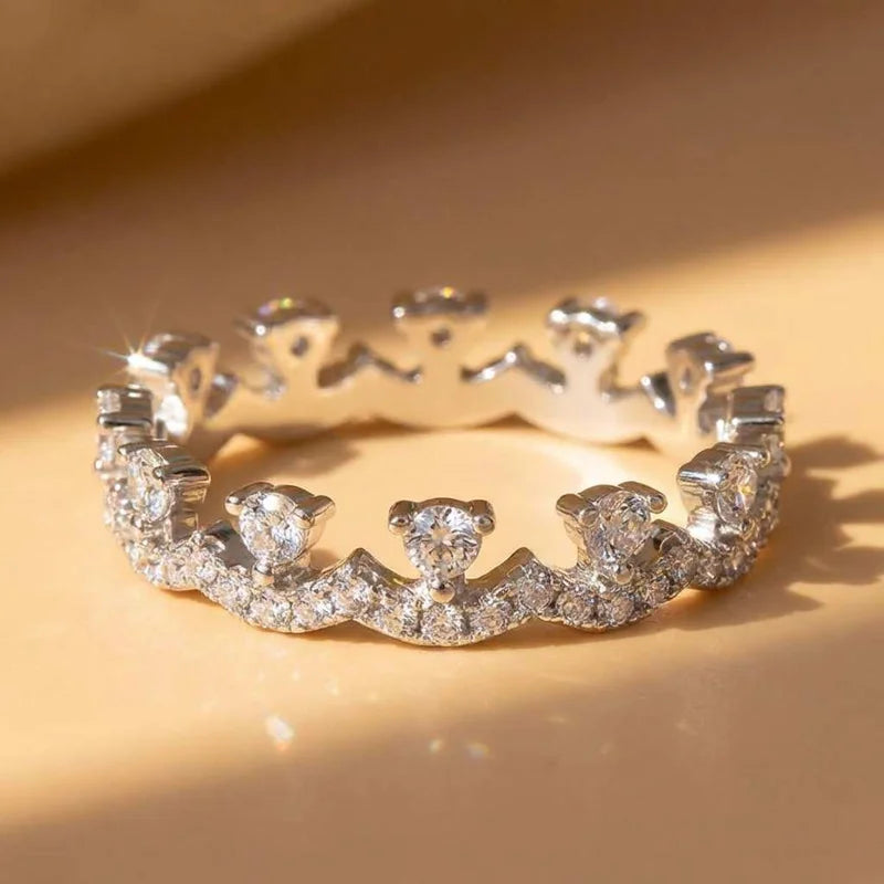 925 Sterling Silber Eleganter Krone Zirkon Ring für Frauen Stapelbares Accessoire Party Jubiläen Hochzeit Schmuck Geschenk