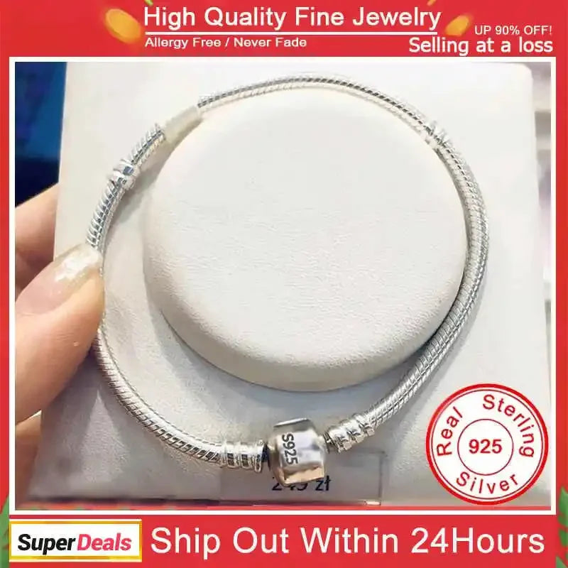 Berühmte Marke Original Zertifiziert 925 Sterling Silber Armband für Frauen DIY Charms Perlen Schlangenkette Klassischer Handgelenkschmuck