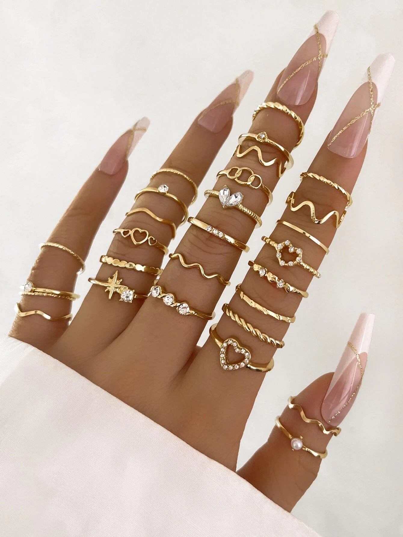28tlg. Modischer Ring-Set für Damen, herzförmiges Design, geometrisches böhmisches Element, Akzentring, Alltag, Dating, Party Schmuck 2025