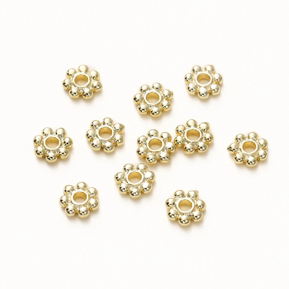 20 Stück 14K 18K Goldfarbe Gänseblümchen Zwischenperlen Mini Messing Spacer Beads Anhänger für DIY Armband Halskette Schmuckherstellung