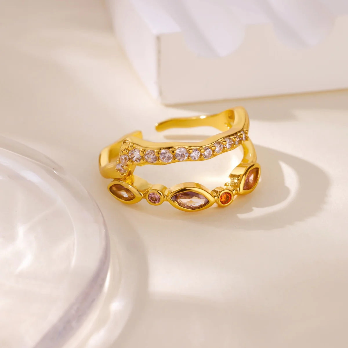 Modische pinke Herz-Zirkonringe für Frauen Goldfarbener Edelstahl Imitation Perlenring Elegantes ästhetisches Hochzeitsschmuckgeschenk