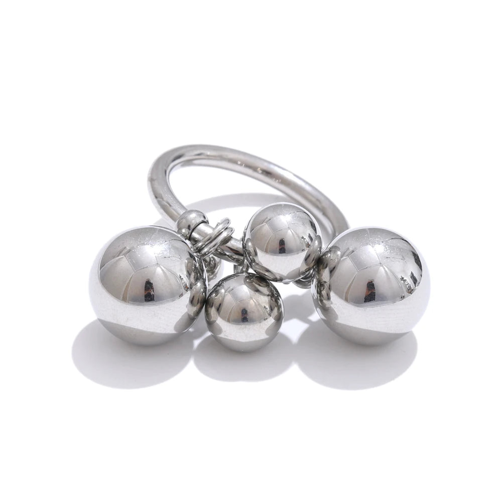 Yhpup 6789# Stainless Steel Beads Ball Handmade Ring Rust Proof 18K PVD Plated Personalized Trendy Charm Finger Jewelry 2025