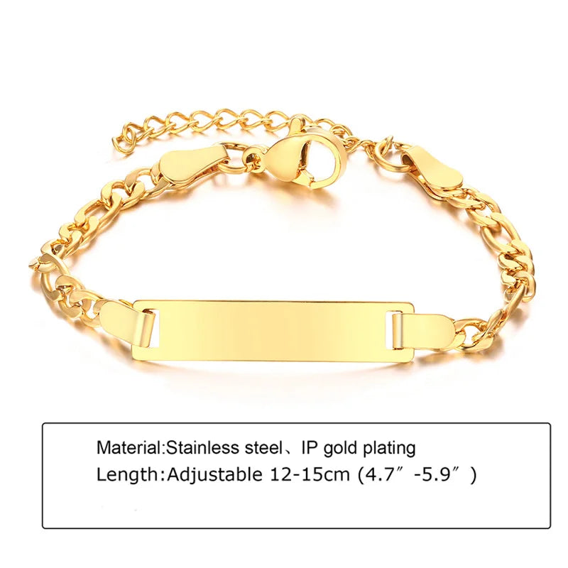Individuelles personalisiertes Namens-ID-Armband für Mädchen und Jungen, Edelstahl-Gliederketten-Kronenarmband, nicht allergisch