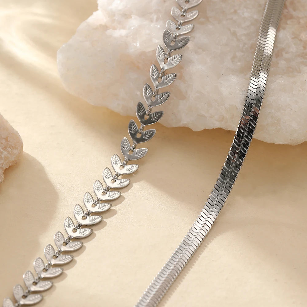 Stainless Steel Anklet Creative Splicing Wrap Around Leaf Design Blade Chain Anklet For Women Jewelry Goddess Banquet Fine Gifts