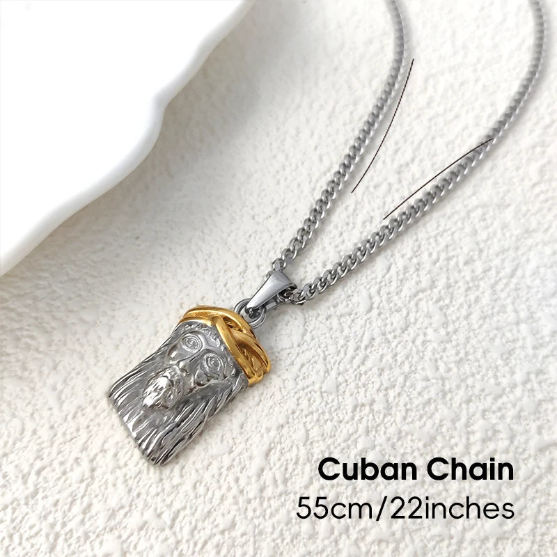 Colgante con cabeza de Jesús de acero inoxidable chapado en oro de 18 quilates con forma de corona, regalo religioso perfecto para bautizos y Navidad