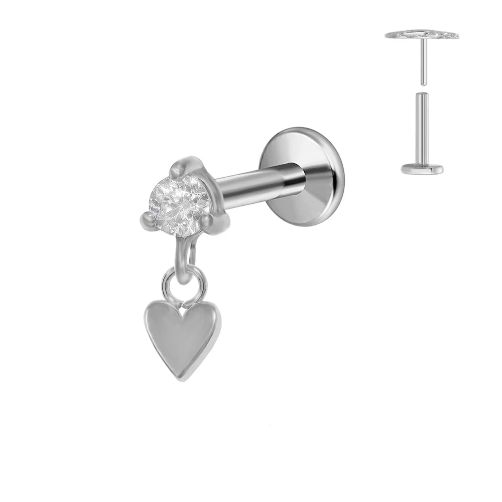 Pendiente de cartílago sin rosca con colgante de luna y estrella de titanio G23 para piercing labret con cono puntiagudo