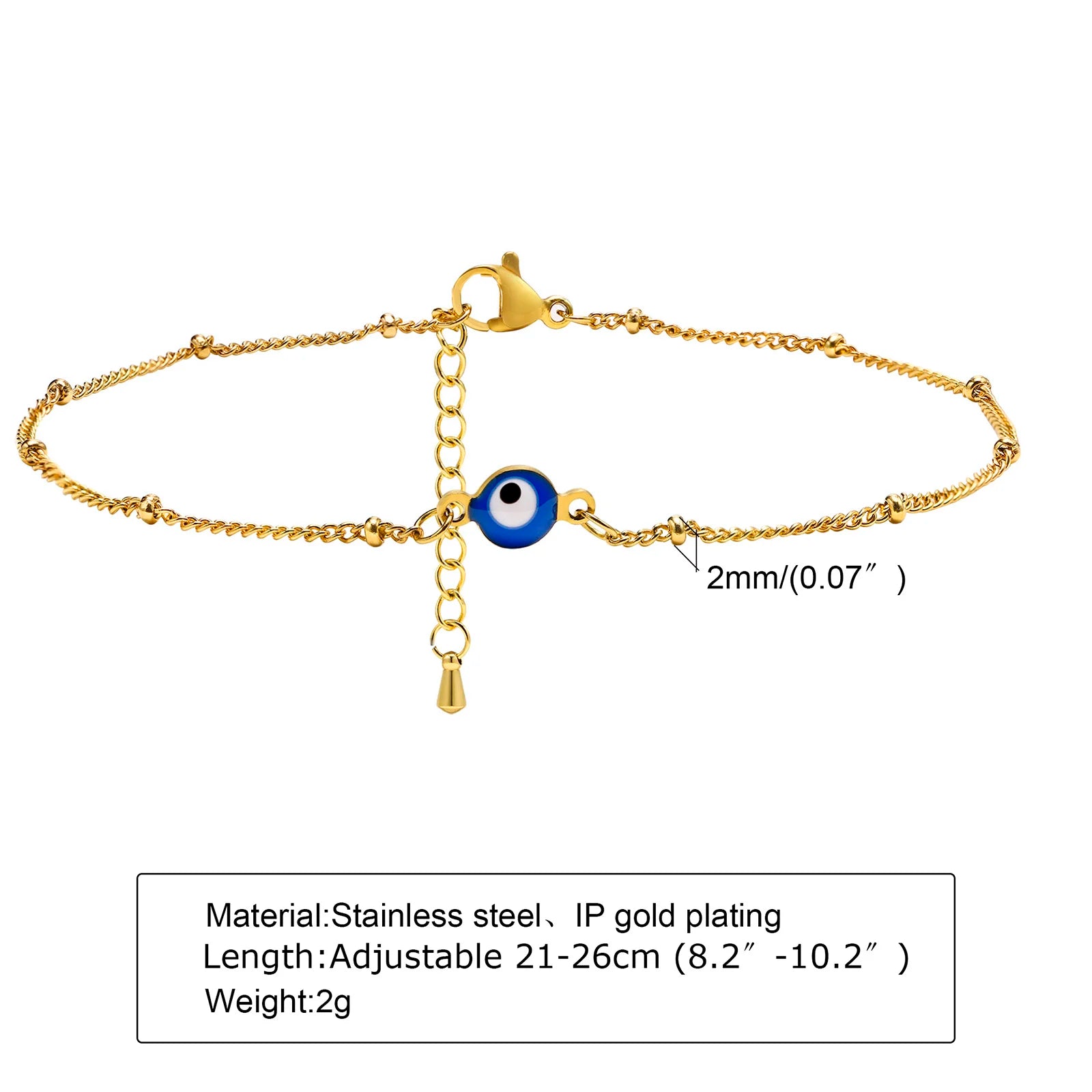 Edelstahl Glücksbringer Böses Auge Fußkettchen Armband für Frauen, blaues Auge Perlenkette Fußkettchen Sommer Strand Glücksbringer Amulett Geschenk